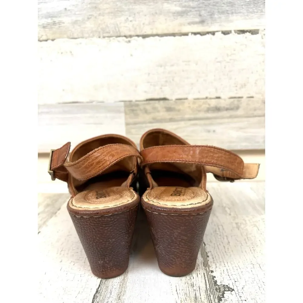 Born Womens 9 Brown Leather Suede Vidar Slingback Clog Mule Heeled Shoes